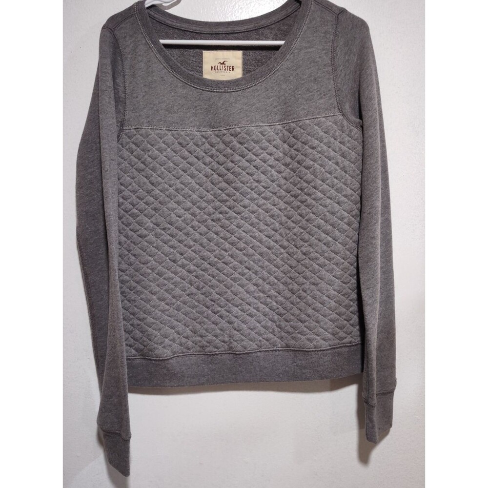 Hollister Sweatshirt Womens Medium Gray Long Sleeve Round Neck Quilted Pullover